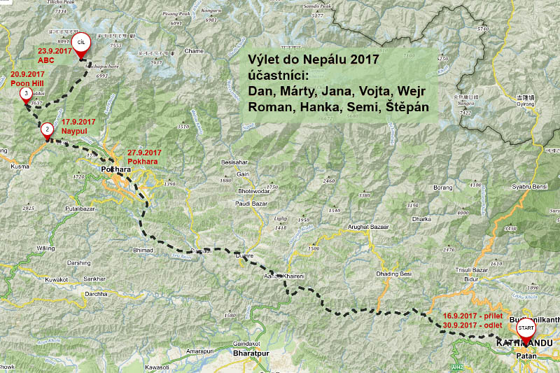 01 - mapa cesty - Nepal 